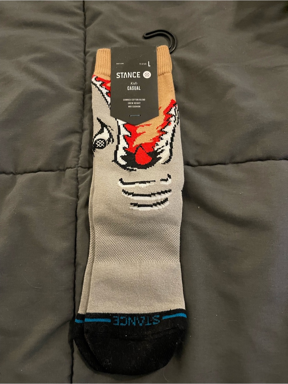 NWT Stance kid’s Grey, Tan & Black Crew Socks with Red Accent Graphic